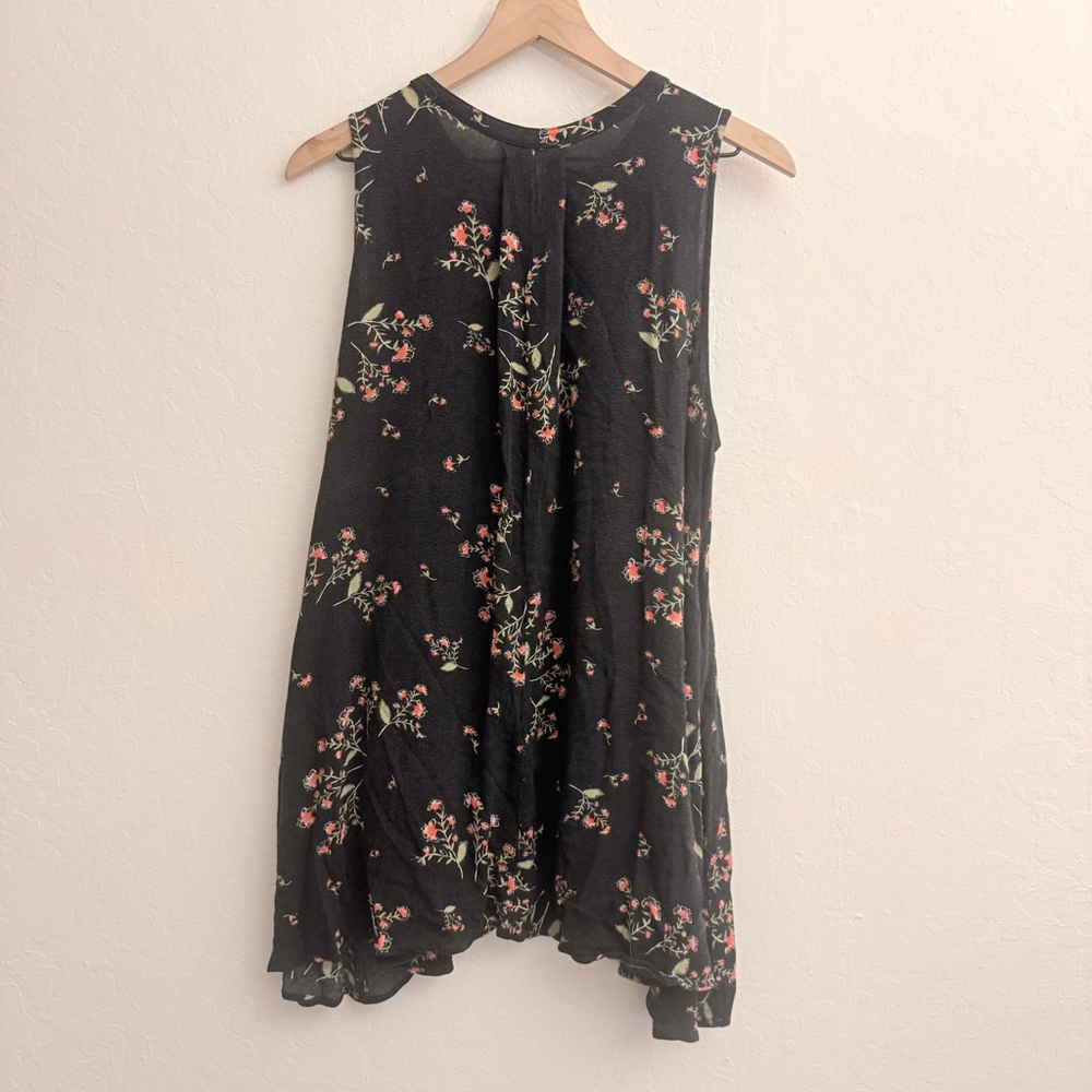 Free People Women’s Black Floral Sleeveless Tunic Top Size Medium - Picture 2 of 6